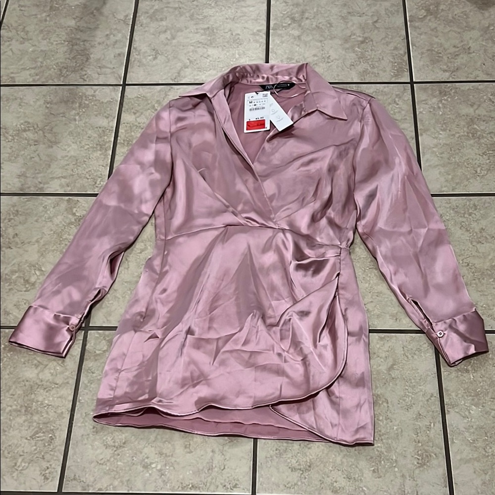 Pink Satin Wrap Blouse